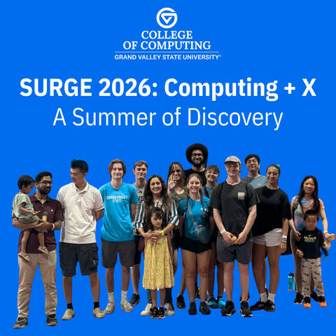 Image of a group of students and faculty who participated int he 2026 SURGE program set against a bright blue background